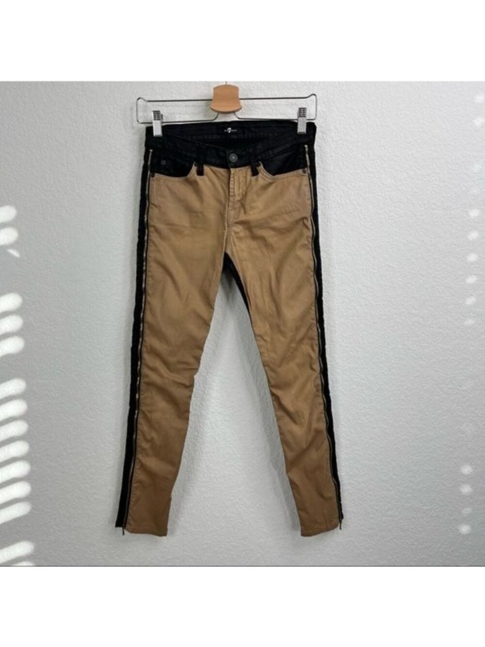7 FAM The Cropped Skinny Coated Two Tone Jeans Zip Leg